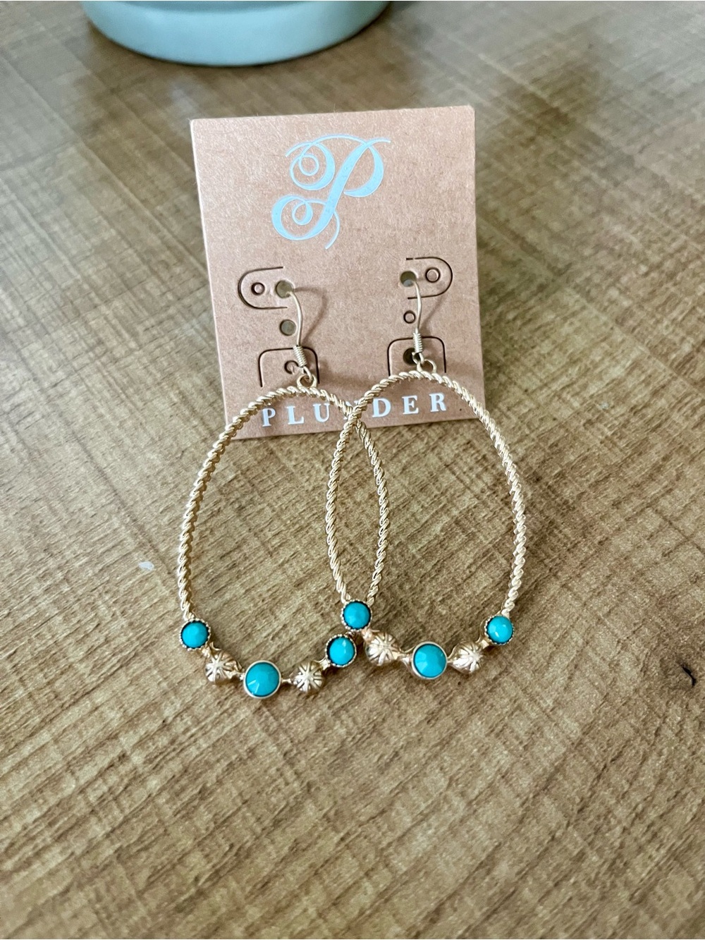 Plunder Gold Braided Hoop Earrings with Turquoise Accents